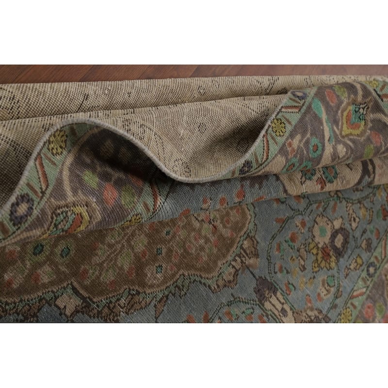 Light Blue Floral Tabriz Persian Rug Oriental Handmade Wool Carpet - 6'7"x 9'2"