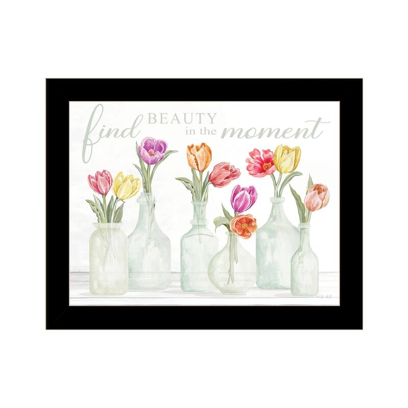TrendyDecor4U Contemporary "FIND BEAUTY IN THE MOMENT" Framed Print Wall Art - Black