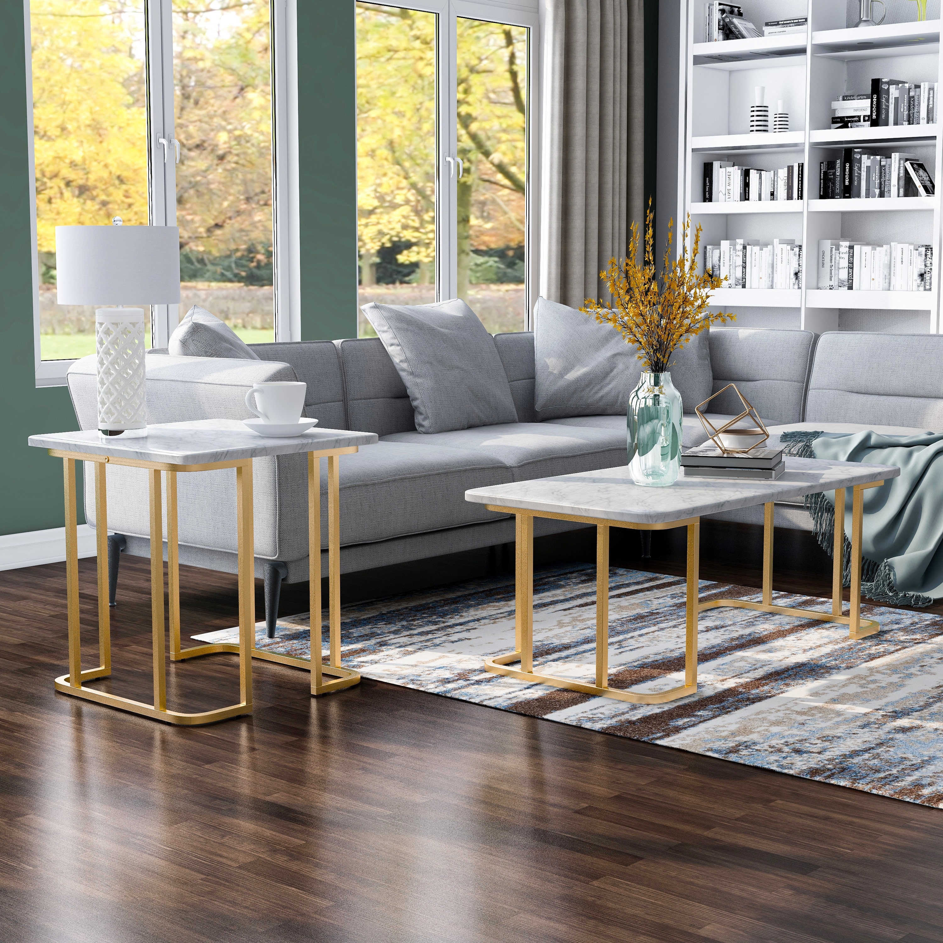 Furniture of America Deeanne Contemporary 47-inch Faux Marble Top 2-Piece Coffee Table Set