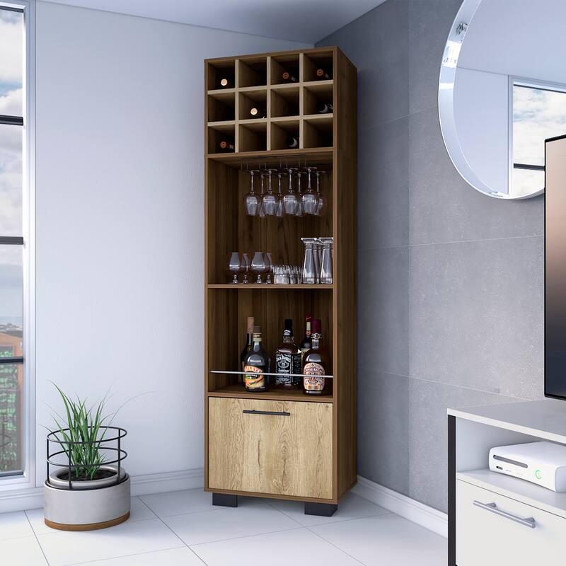 Jackson 12-Bottle 2-Shelf 1-Drawer Bar Cabinet Mahagony and Macadamia - Brown