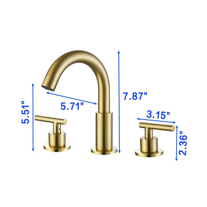 Modland Widespread 3-Hole Bathroom Faucet, 500K Cycle Ceramic Cartridge, 360 Swivel Spout & CEC Certified (Black/Gold/Nickel)