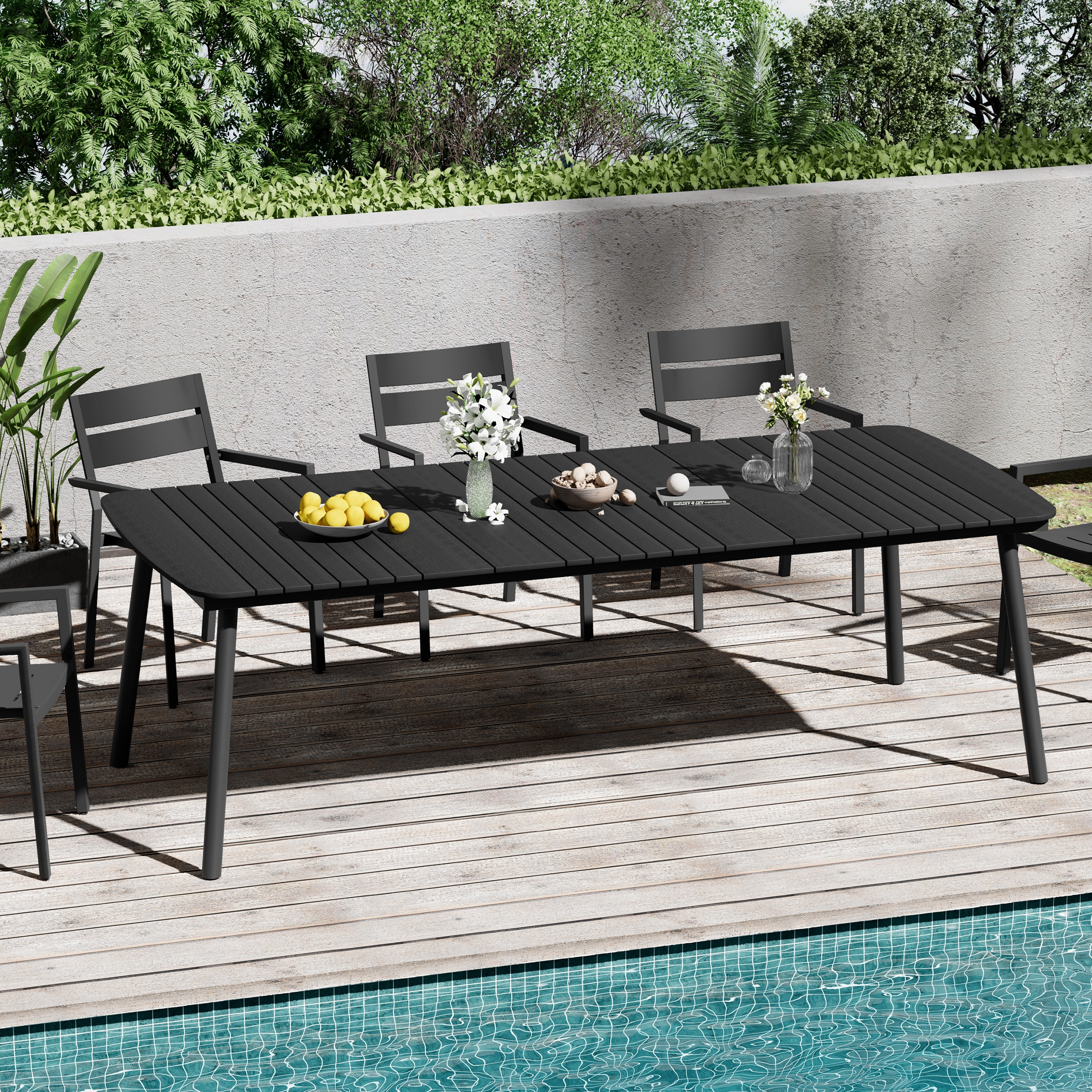 Outdoor Patio Aluminum Dining Table for 6 8 10 Person 1.8 Umbrella Hole Composite Wood Table Top Bed Bath Beyond 40790153