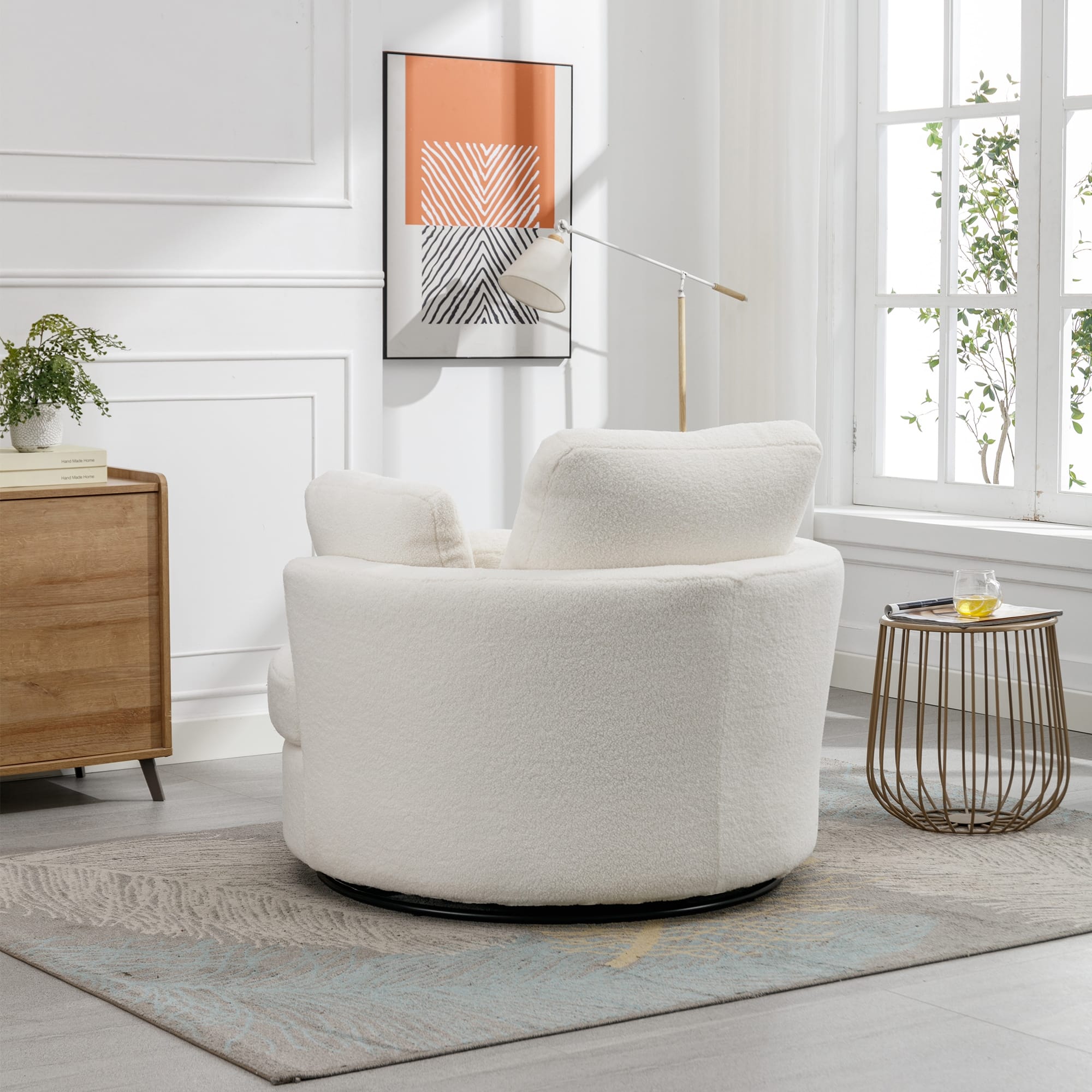 Swivel Accent Barrel Chair and Half Crescent Moon Ottoman Bed Bath