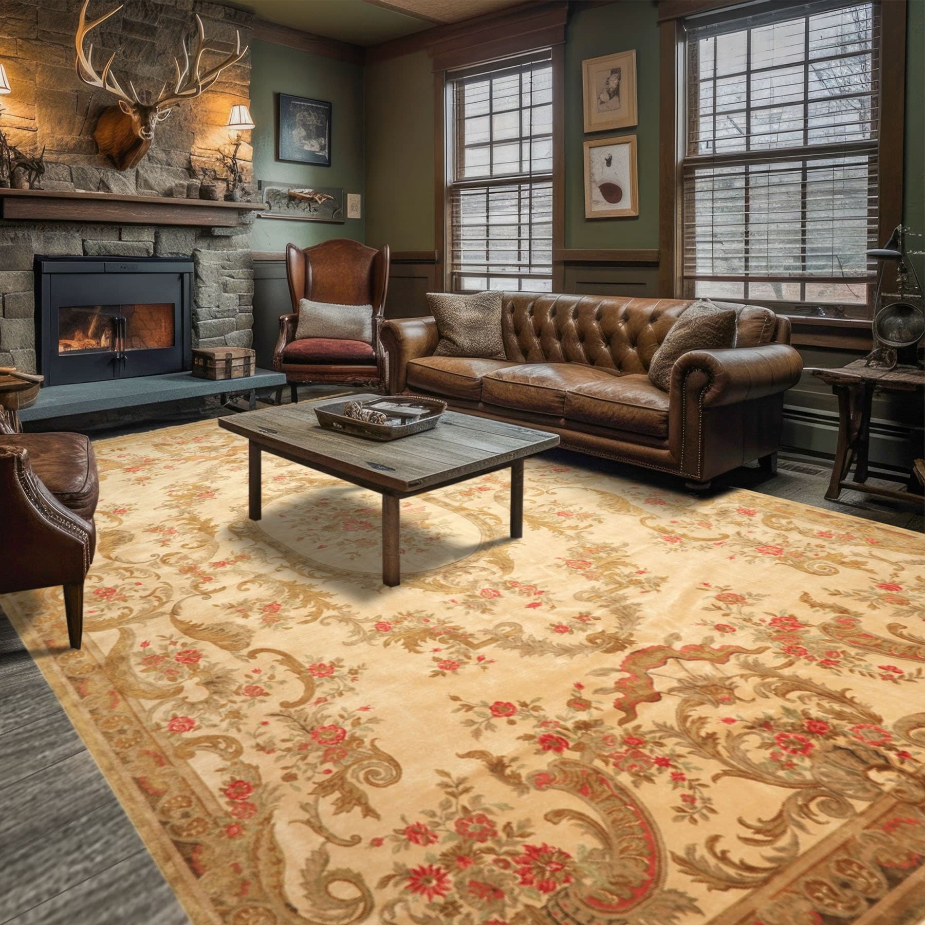 Aubusson Tan Gold Wool Silk Hand Knotted 200 KPSI Rug - 10' 6'' x 16'