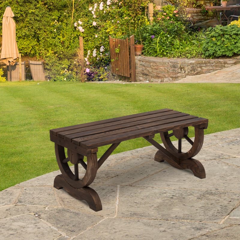 Outsunny 2-Person Wood Outdoor Garden Bench with a Unique Wheel Designed Legs