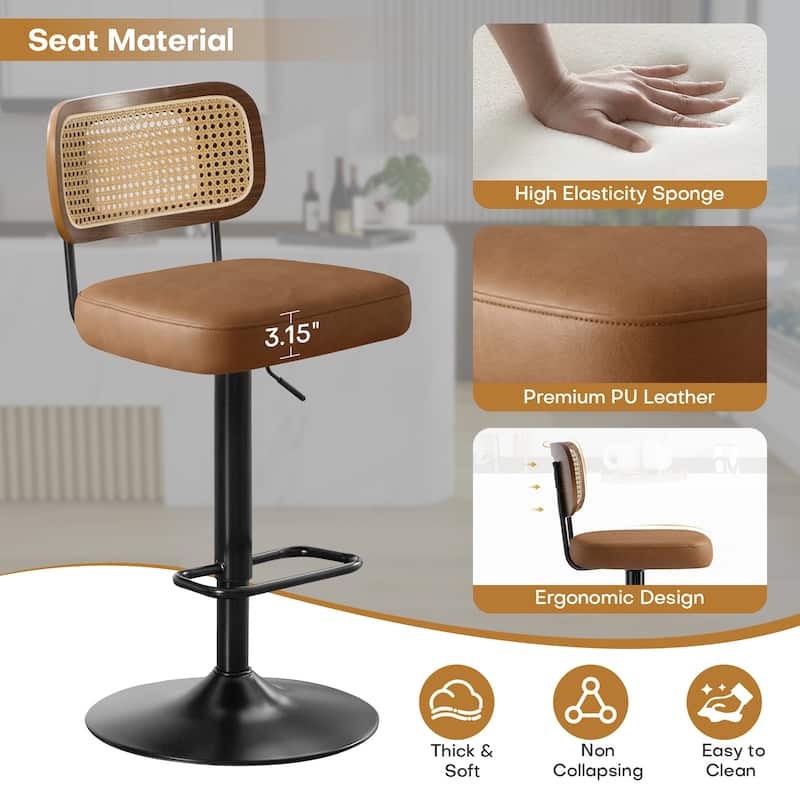 Adjustable Height Swivel Bar Stools with Back and Footrest - 17.7"W x 15.75"D x 35"-42.9"H