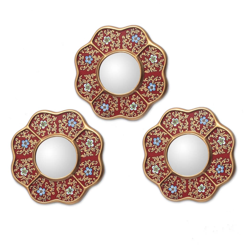 NOVICA Handmade Spring Reverse Painted Glass Accent Mirrors (Set Of 3)