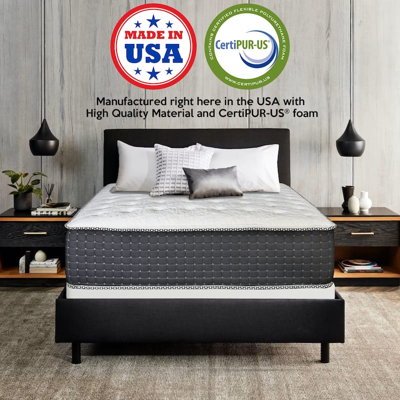 14" Luxury Foam Encased Hybrid Mattress, Strong Edge Support, High Density Foam, 2" Fluffy Quilted Top with Box Spring, Black