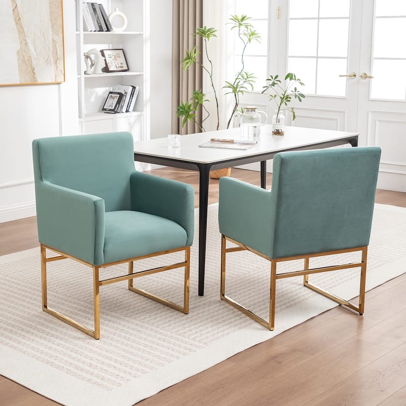 SEYNAR Modern Velvet Accent Arm Dining Chair Set of 2 with Metal Legs
