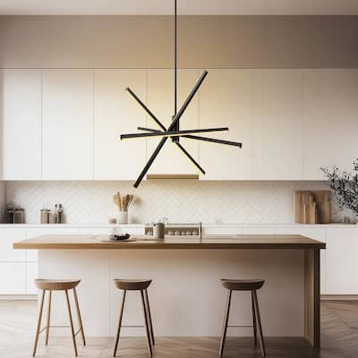 YANAUN Matte Black LED Chandelier with Stepless Dimming ,Adjustable Color Temperature, Modern Ceiling Light Fixture for Kitchen