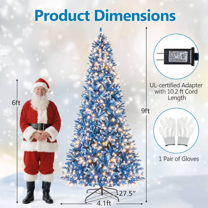 Gymax Pre-Lit Artificial Christmas Tree Blue Hinged Xmas Tree w/