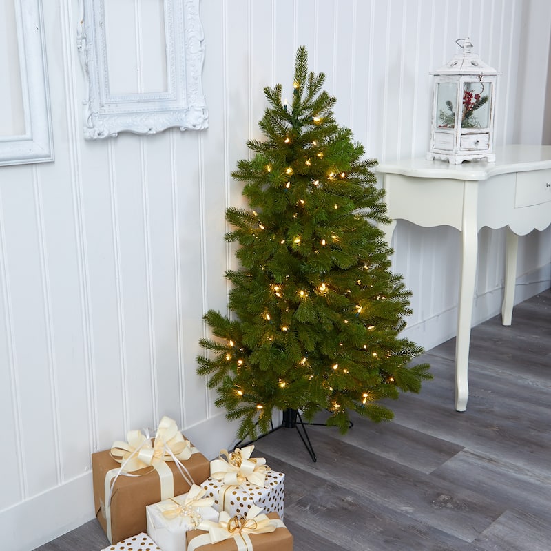 4ft. Spruce Flat Back Artificial Christmas Tree with 100 Warm White Multifunction LED Lights - Space-Saving X-Mas Tree