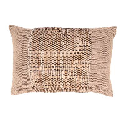 Earthy Jute Banded Outdoor Throw Pillow