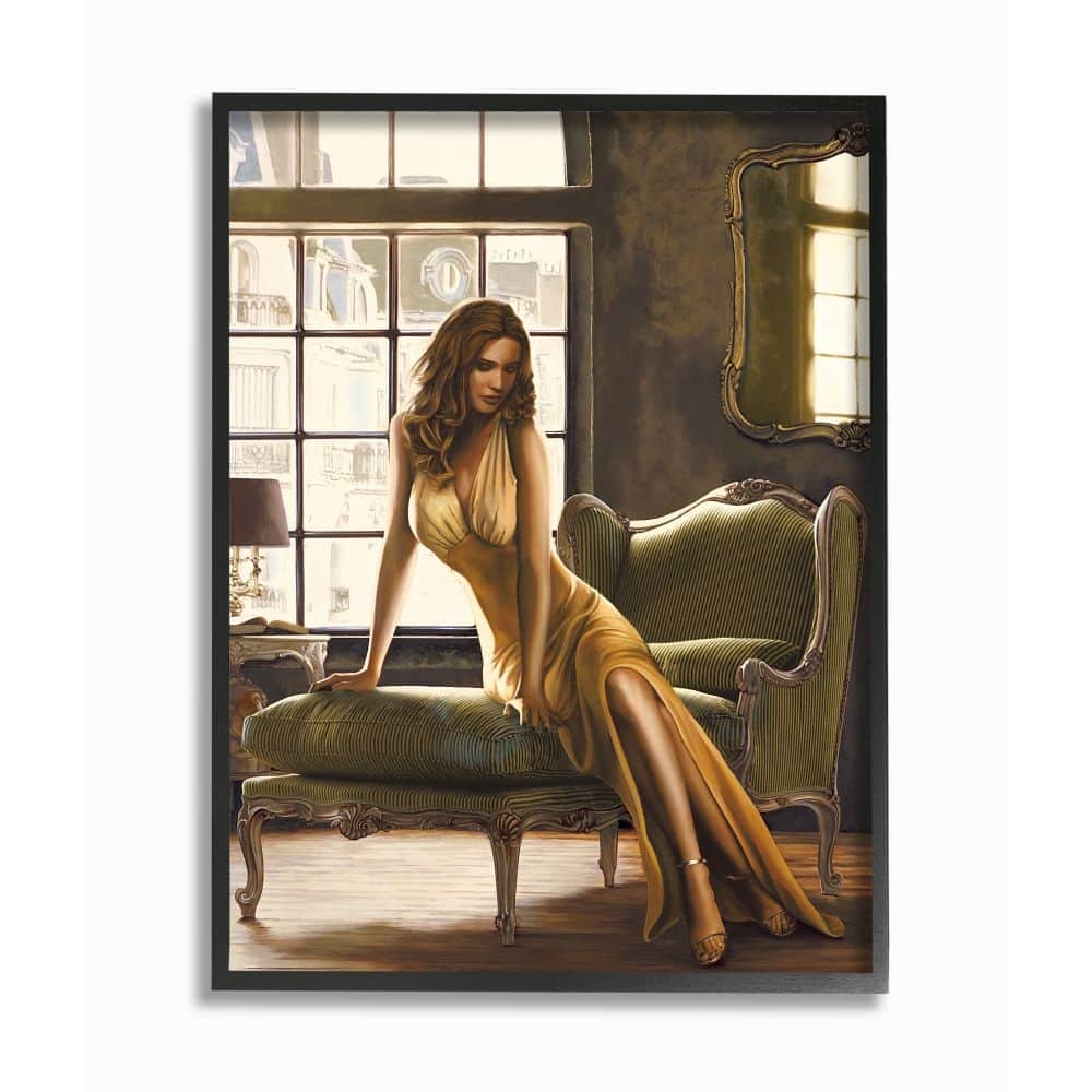 Stupell Alluring Female Figure Posing on Elegant Chair Framed Wall Art - Brown
