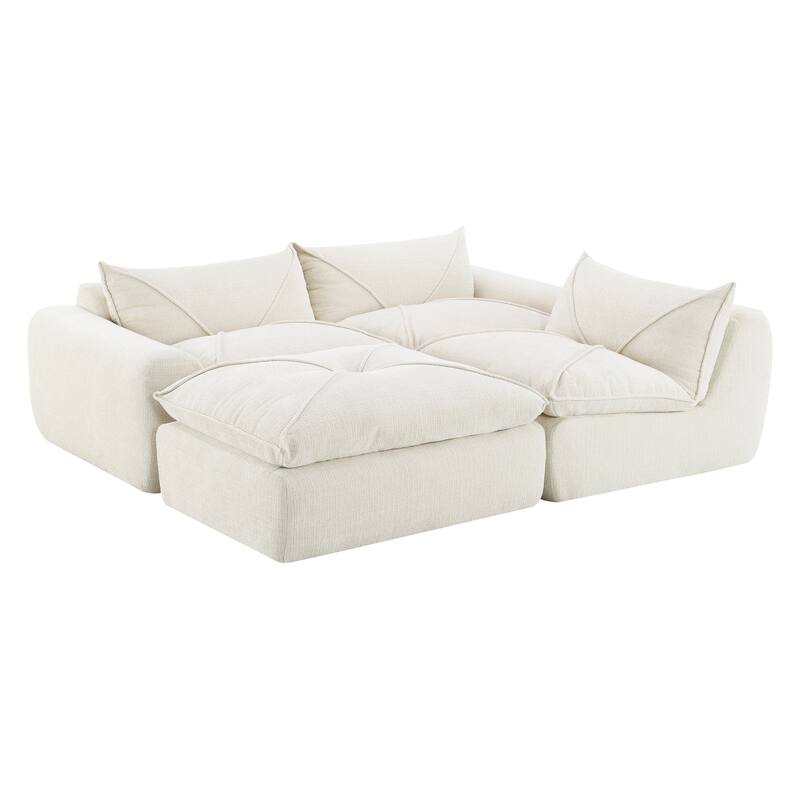 Particle Chenille Sectional Sofa Pull-line Pull-point Design Sofa with Movable Ottoman