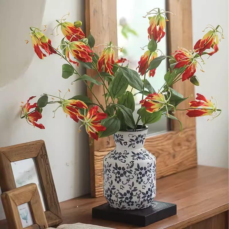 RusticReach Faux Fire Lily Stem 31.9" Tall