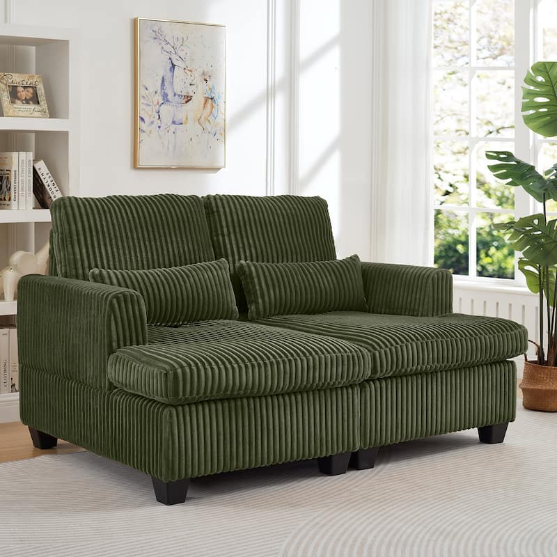 Modern Modular 2-Seater Sofa, Corduroy Sofa with Adjustable Backrest, Square Handrail, for Living Room, Bedroom, Green