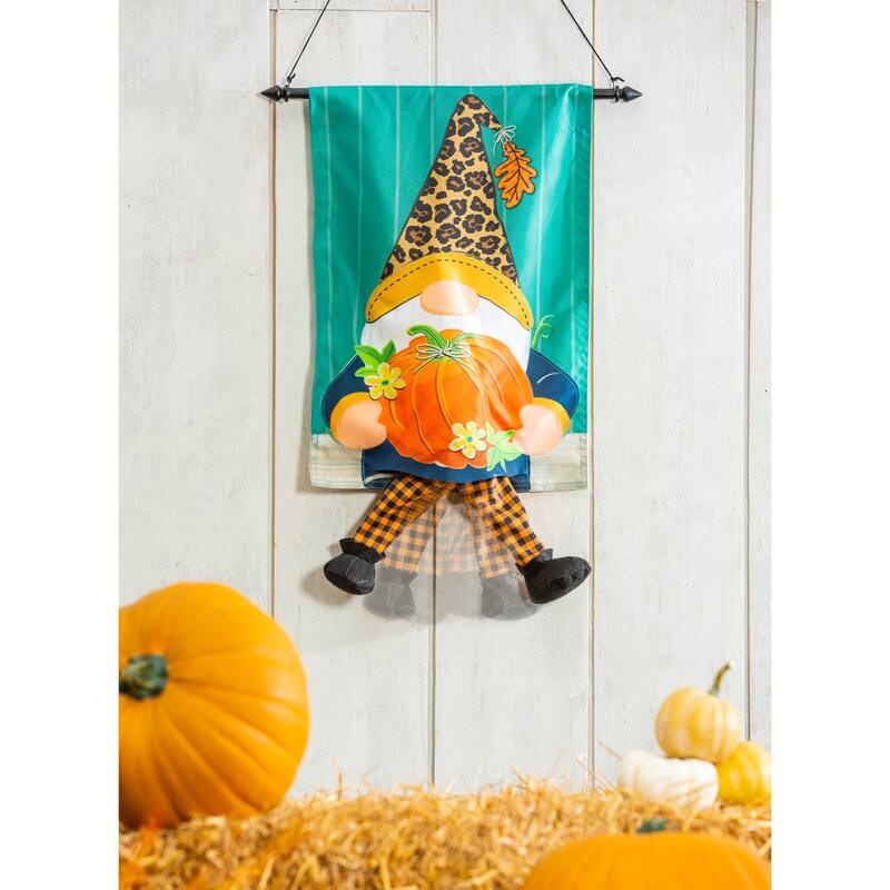 12.5 in. x 18 in. Fall Gnome with Pumpkin Garden Kickin Flag