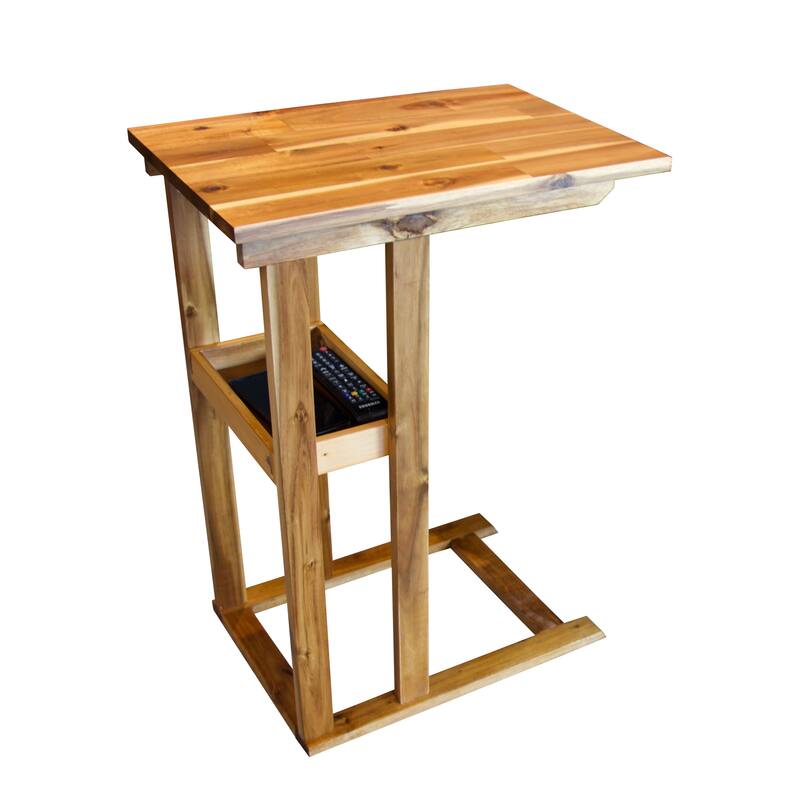 Solid Acacia Wood C Table With Storage Tray - Natural