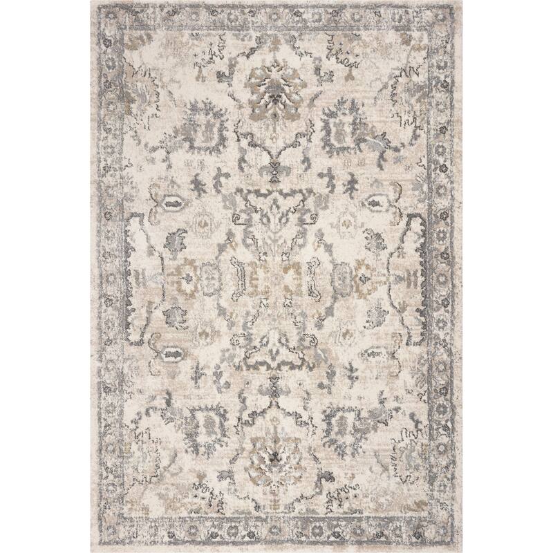 Domani Portland Sky Blue Boho Distressed Area Rug - 8'10" x 13' - Ivory
