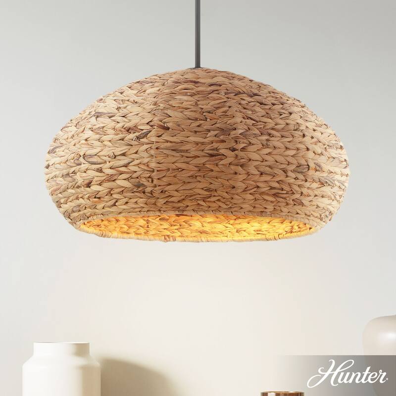 Hunter Cambria Boho Seagrass Pendant - Kitchen, Bedroom, Living Room, Dining Room, Entry - Transitional, Coastal - Mushroom - 24" w x 12" h