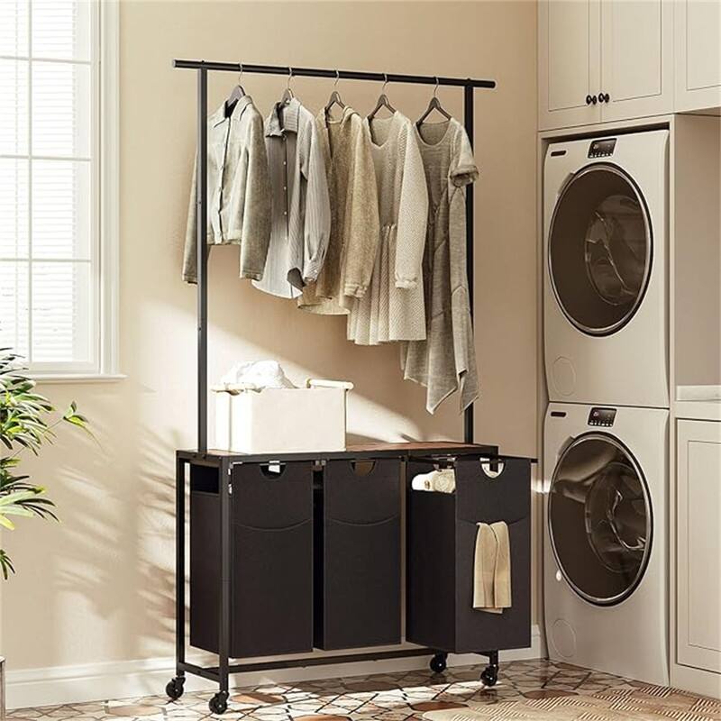 Laundry Sorter, Rolling Laundry Hamper with Hanging Rack - 35.4"L x 11.8"W x 70.9"H