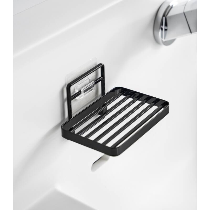 Yamazaki Home Traceless Adhesive Soap Tray, Steel, Holds 1.1 lbs - L 3.35 x W 4.72 x H 3.07 inches