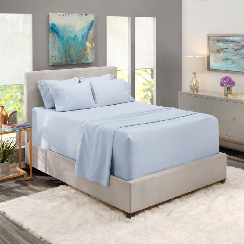 Empyrean Extra Deep Pocket Bed Sheet Set - Breathable, Super Soft Sheets with Extra Set of Pillowcases - Twin XL - Ice Blue