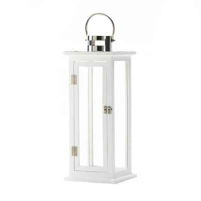 Wooden Candle Lantern - 20.25" - White and Clear