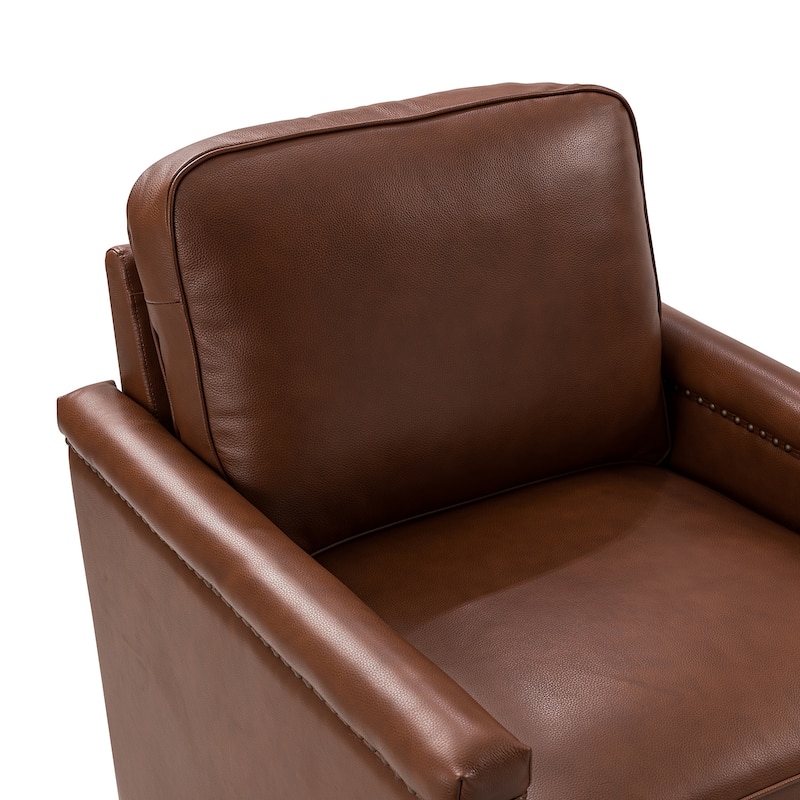Rita Classic Genuine Leather Swivel Armchair With Nailhead Trims By HULALA HOME