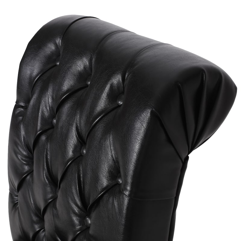Button Tufted Wood Dining Chair with a Graceful Rolled Top