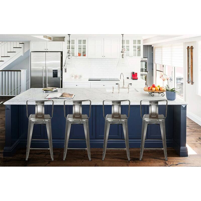 24" Counter-Height High Back Metal Bar Stool-Set of 2