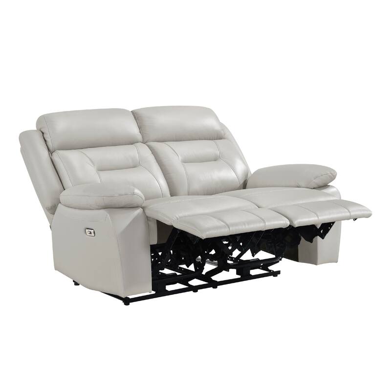Conia Power Dual Recliner Loveseat, Light Silver Leather, USB, 63 Inch