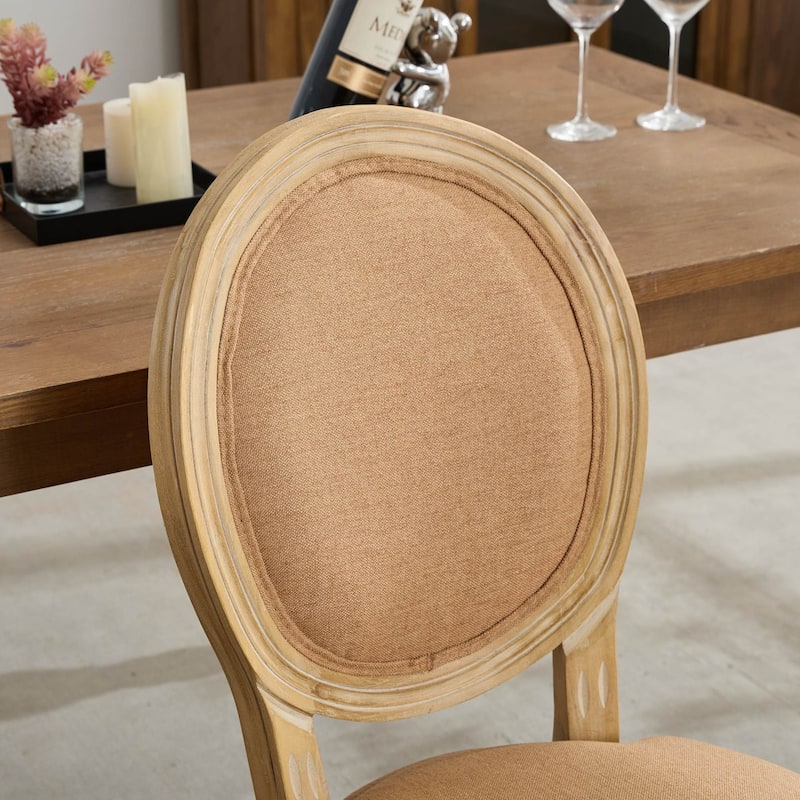 Modern Dining Chair Solid Wood Frame Linen Fabric Back Dining Chair, Set of 2