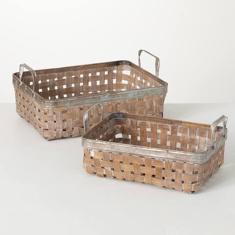 Sullivans Handled Woven Reed Basket - Set of 2