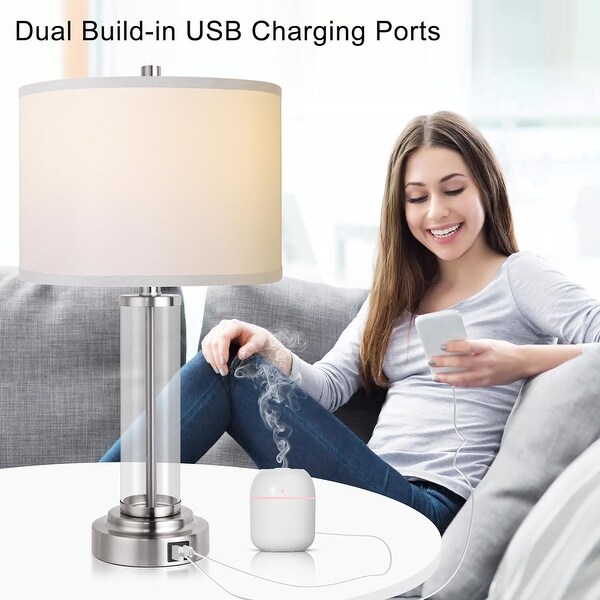 Set of 2 touch table lamps with usb ports and led bulbs sale