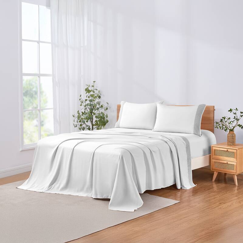 Modern Threads 4-Piece Soft Microfiber Crochet Lace Sheet Set