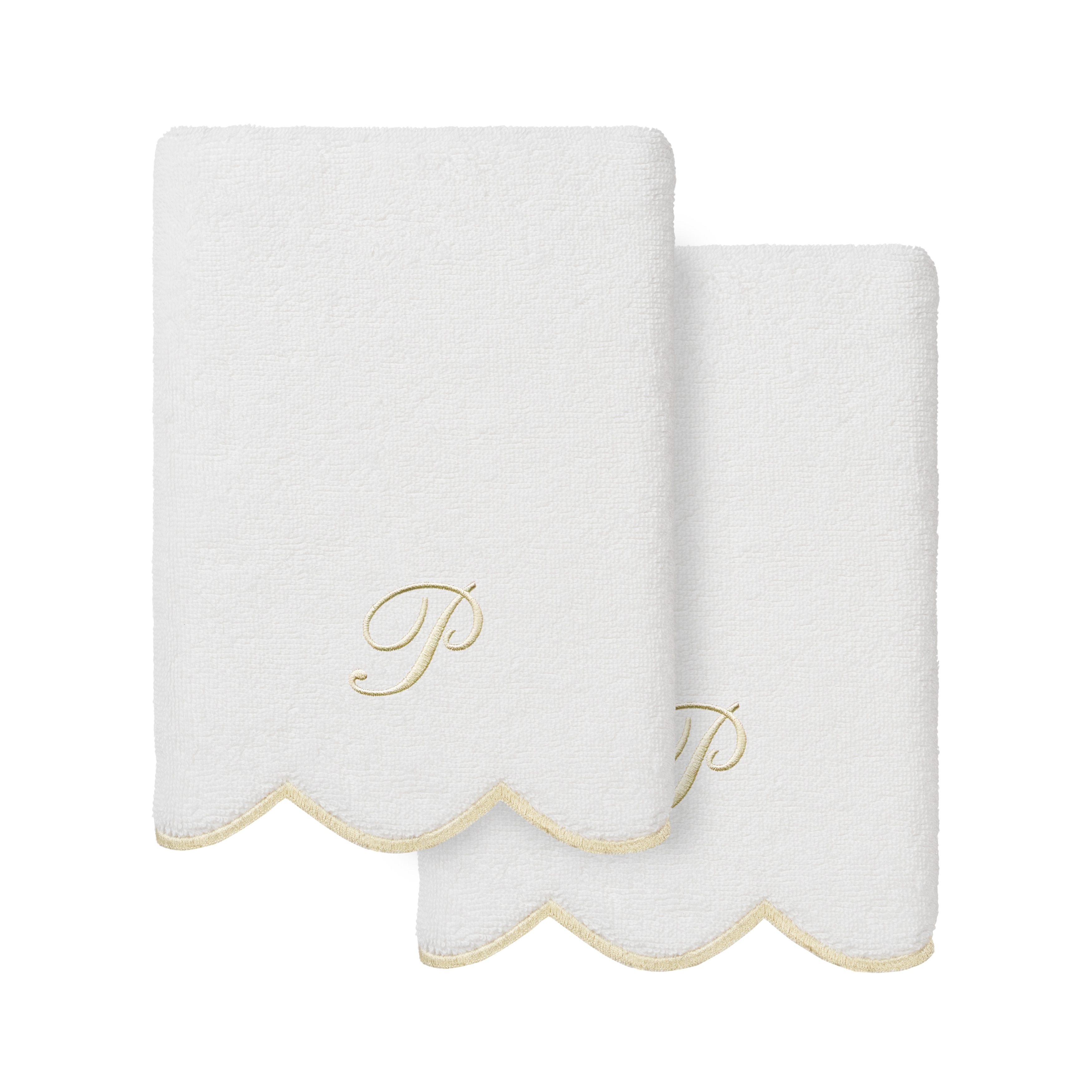Authentic Hotel and Spa 100% Turkish Cotton Beige ADORNIA Scallop Personalized 2 Piece Hand Towel Set - 2 Hand Towels
