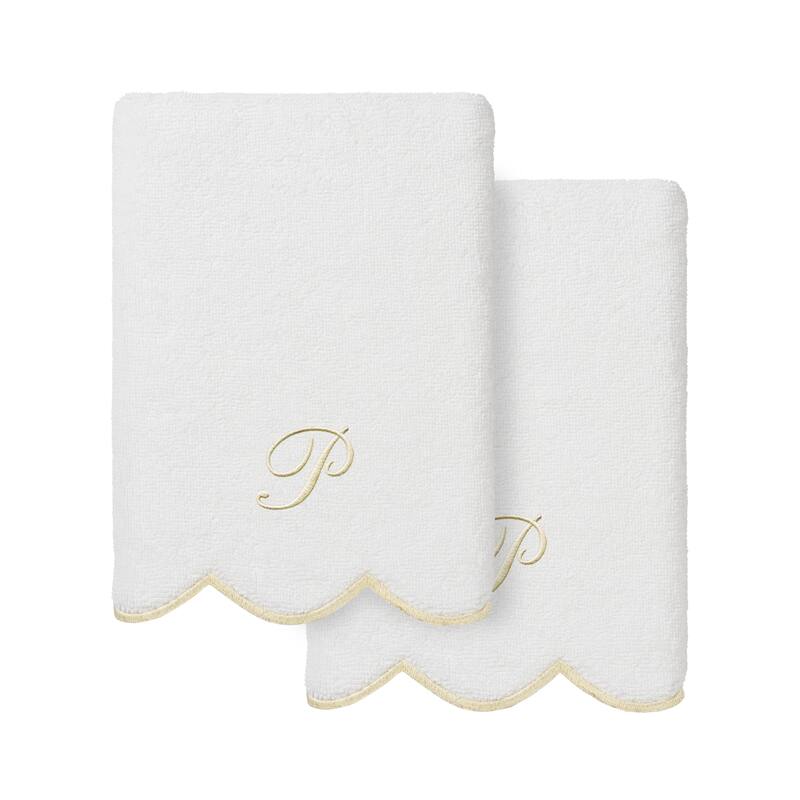 Authentic Hotel and Spa 100% Turkish Cotton Beige ADORNIA Scallop Personalized 2 Piece Hand Towel Set - 2 Hand Towels - P