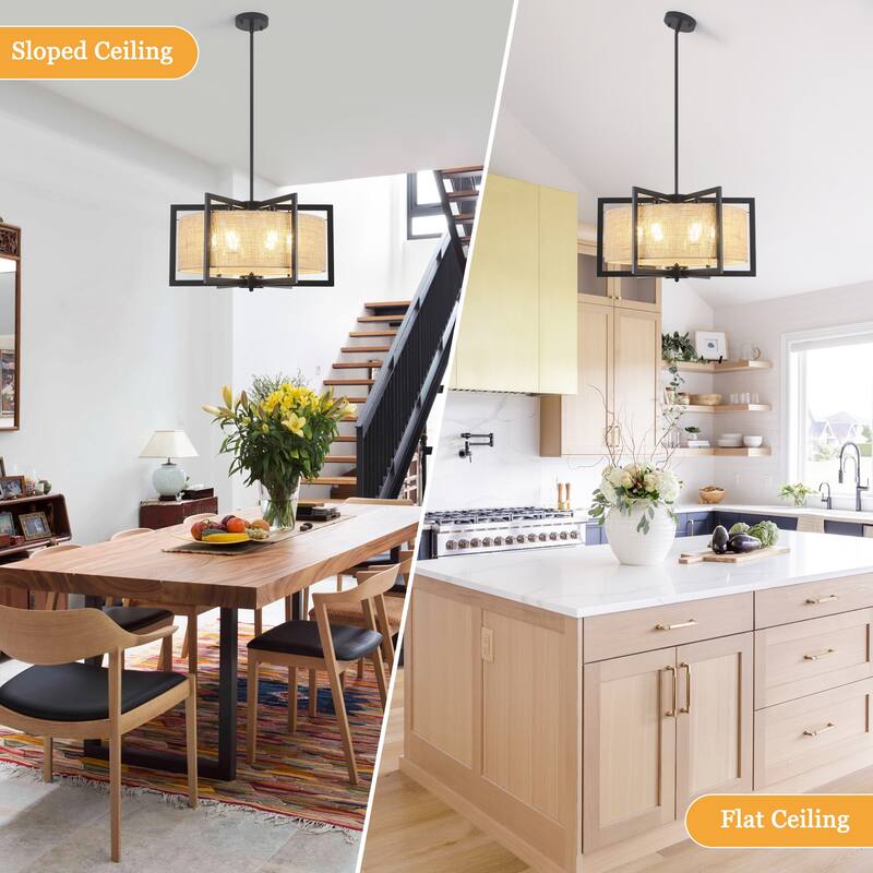 21.26inch 5 Light Rustic Farmhouse Style Chandelier with Hemp Rope Shade and Metal Frame