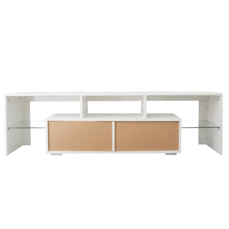 Roomfitters Modern TV Stand with LED Lights, High Gloss Entertainment Center for 70 Inch TV, 20 Color Remote Control