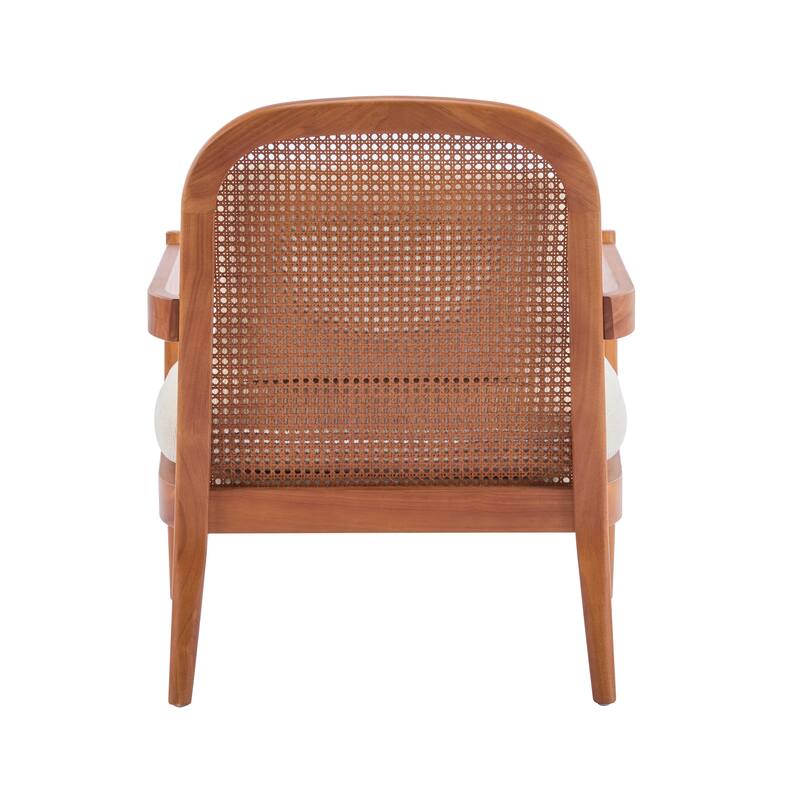 [Set of 2] 26.6" Mid-Century Modern Accent Chair with Light Brown Finish Solid Wood Frame and Rattan Backrest