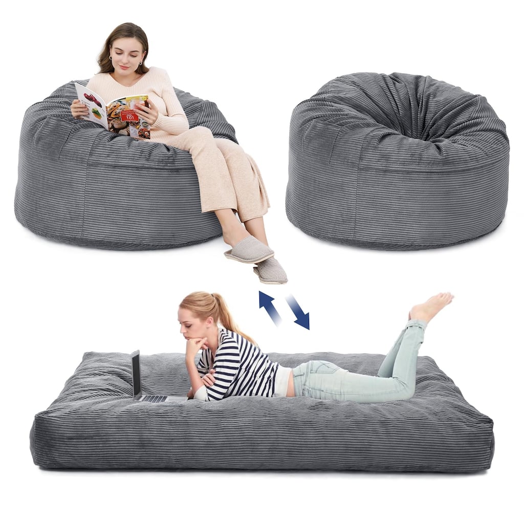 2-in-1 Convertible Bean Bag Chair Bed, Full Size Floor Mattress