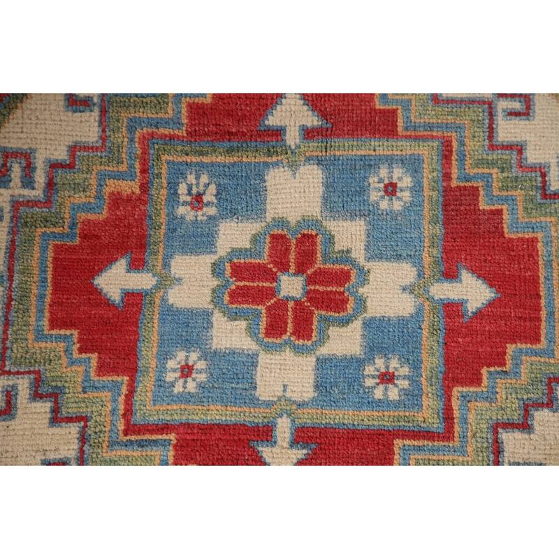 Blue Geometric Kazak Area Rug Handmade Wool Carpet - 8'0" x 9'10"