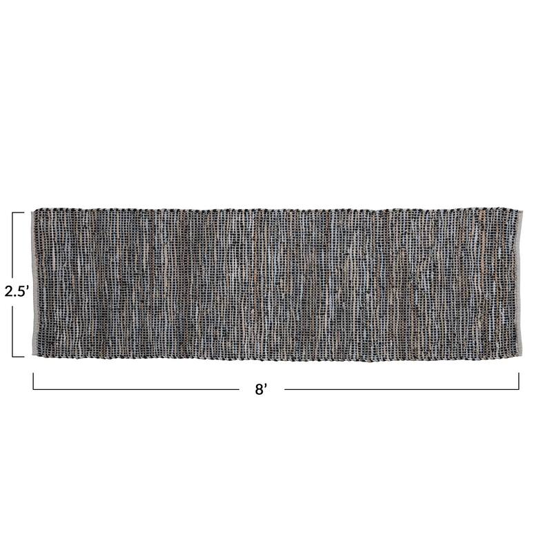 Woven Cotton Chindi and Leather Floor Runner Rug - 96.0"L x 30.0"W x 0.3"H - 96.0"L x 30.0"W x 0.3"H
