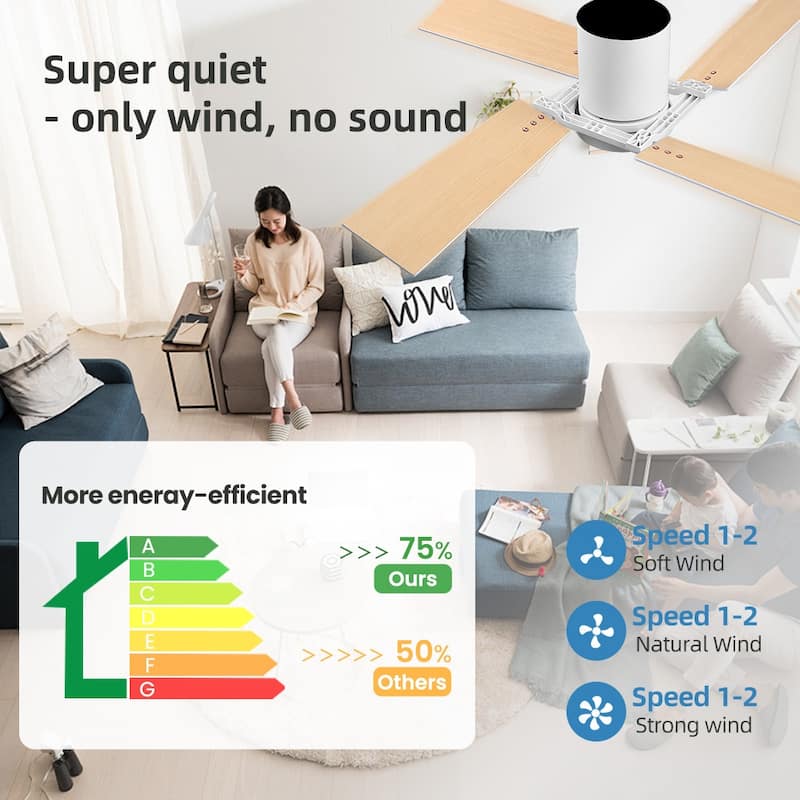48Inch 4 Two-color Fan Blades Dc Motor Indoor Ceiling Fan With Light Kit And Remote