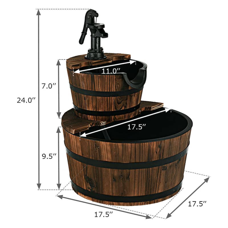 Costway 2 Tier Barrel Waterfall Fountain Barrel Wooden Water Fountain