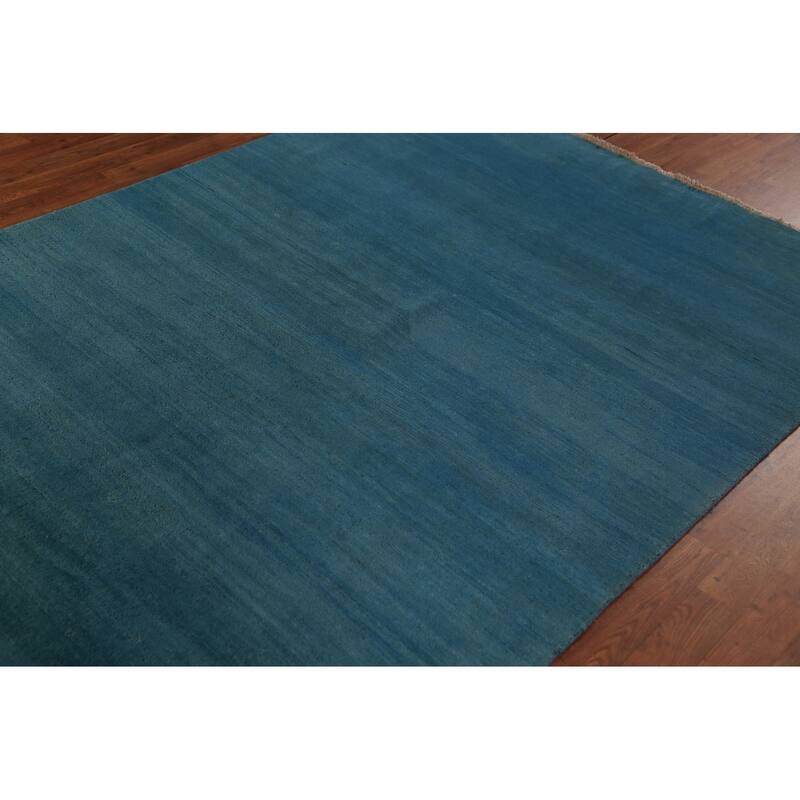 Blue Gabbeh Modern Area Rug Handmade Oriental Blue Wool Carpet - 5'6" x 7'10"