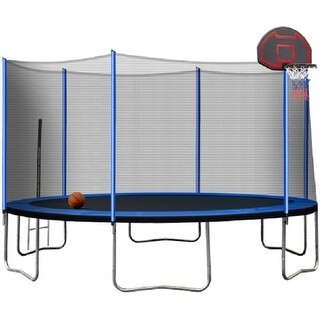 14FT Powder-coated Advanced Trampoline with Basketball Hoop Inflator ...