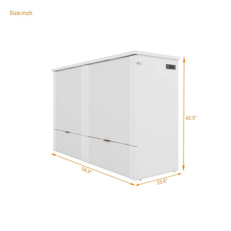 Murphy Bed with Pulley Structure Design,Drawer and USB Ports for Bedroom